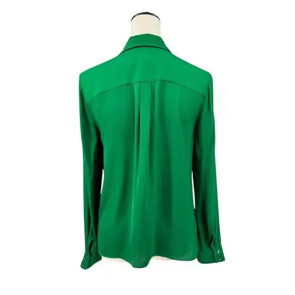 Alice + Olivia NWT Solid Kelly Green Long Sleeve Button Up Classy Blouse $265 - Picture 3 of 10